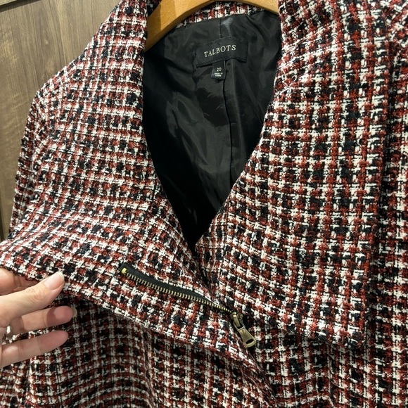 Talbots size 20 Tweed jacket asymmetrical zip Red Black White - Picture 5 of 9